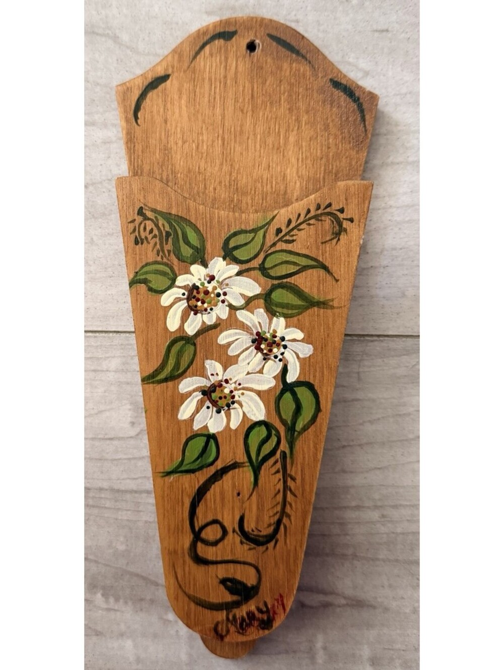 Vintage Wood Scissors Holder Flowers,Hand Painted Wall Hanger Farmhouse Cottage
